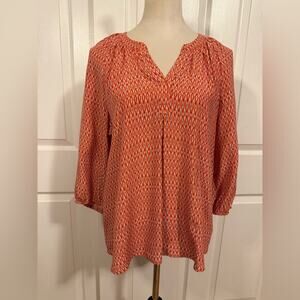 Joie Silk Blouse Red Orange‎ Print 3/4 Sleeve Size XS Oversized Boho Coastal